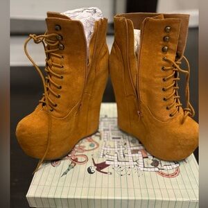 Stylish Tan Wedge Ankle Boots